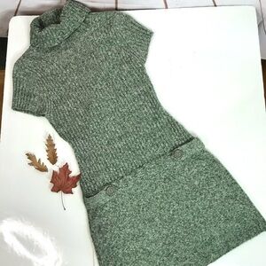 JJ BASICS M Olive Green Marled Knit Short Sleeve Sweaterdress Size Medium